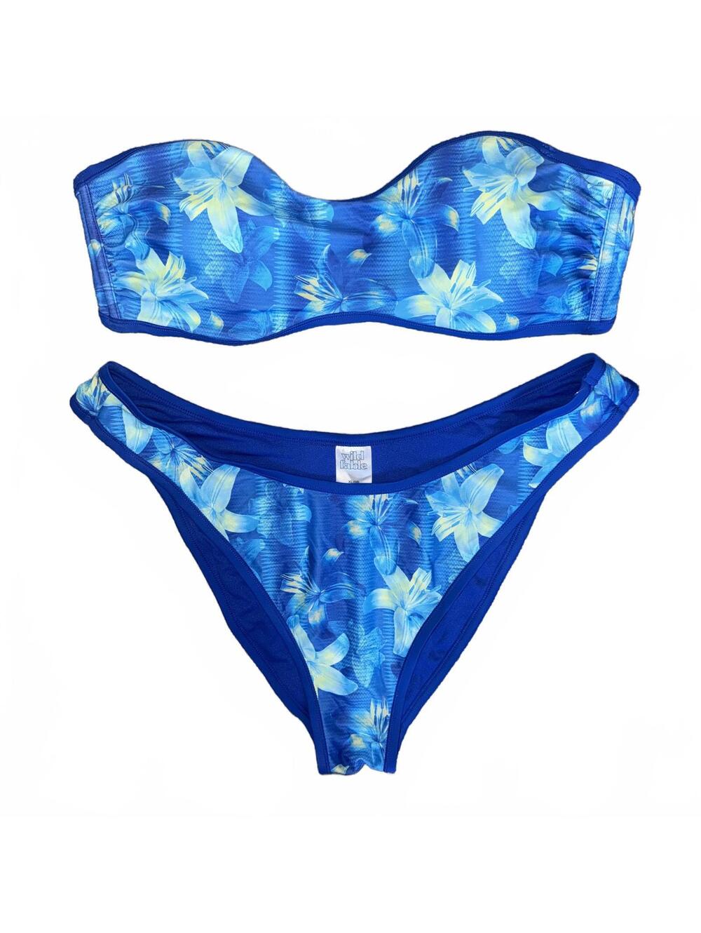 Wild Fable Blue Tropical Foral Bandeau Bikini Set NWT